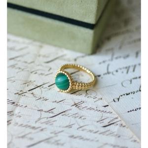 Van Cleef & Arpels Perlée Ring In Malachite Colors On Yellow Gold, Size 56