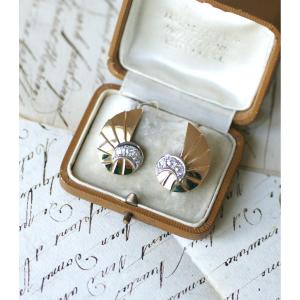 Retro Art Deco Seashell Earrings In Rose Gold And Diamonds