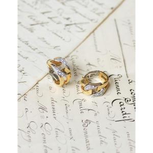 Boucheron Two Golds And Diamonds Hoop Earrings