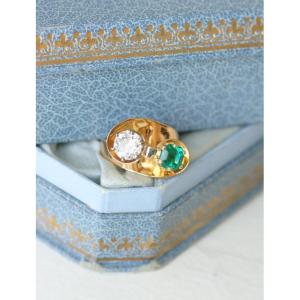 You & Me Colombian Emerald And Diamond Retro Ring