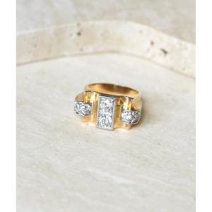Art Deco Diamonds 1.80 Cts On Yellow Gold And Platinum Ring
