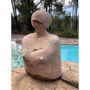 1970s Design Terracotta Sculpture Abstract Female Bust 