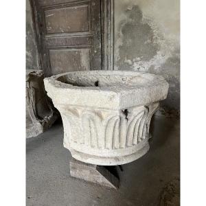 Pierre Romane Baptismal Font Liturgical Holy Water Font Romanesque Art Sculpture 