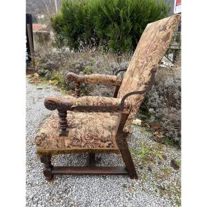 Louis XIII Style Armchair, Antique Walnut Furniture, Seating