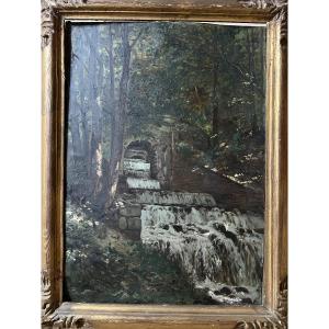 émile Isenbart, Painter From Besançon, Painting Of A Waterfall (hsp)