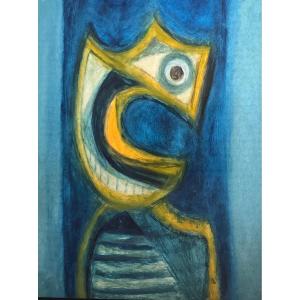 Abstract Composition Blue Painting Near Atlan Acrylic From The 70s By Hervé Carrier