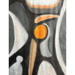 Abstract Painting Composition From The 70s Painting By Hervé Carrier