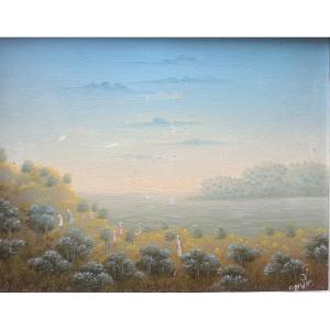 Naive Painting Haiti Haitian Landscape Painting Signed Jean-louis Senatus Born In 1949