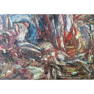 Abstract Painting From The Lyon School Near Cottavoz Fusaro, Painting Signed Claude Jouhanneau