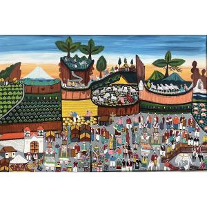 Naive Art Painting South America Naive Painting Representing A Party In Peru.