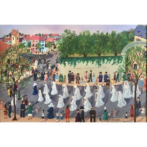 Naïve Art Painting Lorraine Communion At The Boarding School Painting By Geneviève Peyrade