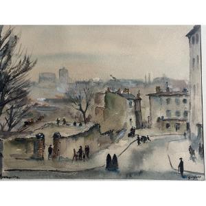 Painting Paris Montmartre From The 30s Watercolor Signed Fernand Guignier (1902-1980)