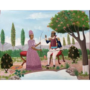 Naïve Painting, Haitian Naïve School, The King And Queen Fishing, Painting Signed Alfred Altidor