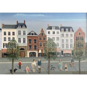 Naïve Art Painting From Belgium, Brussels, Signed Nadia Becker
