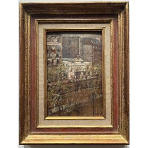 Painting Of The Grands Boulevards Of Paris, Impressionist Painting Signed Fernand Laval (1886-1966)