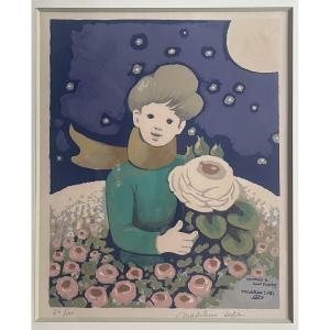 Naïve Art Lithograph Of The Little Prince Signed Madeleine Luka Collection Charles De Gaulle.