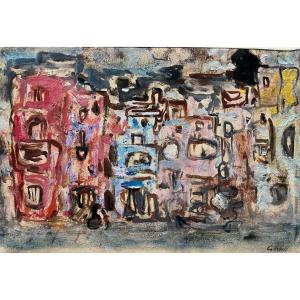 Alexandre Garbell (1903-1970) "city View" Oil On Canvas Signed 18 X 26 Cms