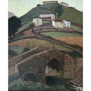 Pierre-gaston Rigaud (1874-1939) "bidarray Bridge, Basque Country" Panel Signed (1928) 55x46 