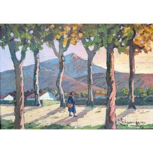 Jean Etcheverrigaray (1877-1952) "the Rhune From Urrugne, Basque Country" Panel Signed 19x 27cm