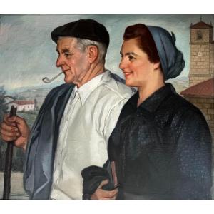 Mauricio-flores Kaperotxipi (1901-1997) "leaving Church - Basque Country"  Oil/canvas  70 X 80