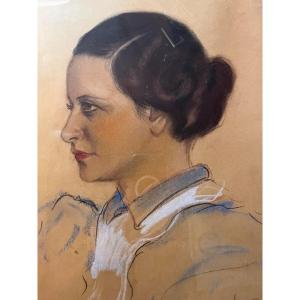 Seweryn Szrajer (chełm 1899 – Paris 1947) “portrait Of Mrs. P. Bauer” Pastel 50 X 36 Cm