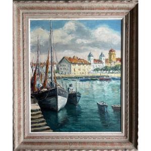 Jiva (1907-1974) "saint-jean-de-luz - Basque Country" Oil/canvas Signed And Titled 61x50 Cm