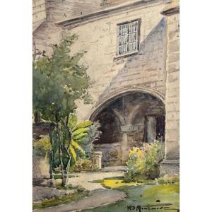 Henri d'Hauterive (1865-1957) "st-bertrand De Comminges Cloister" Signed Watercolor 17x24
