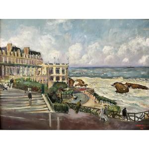 Lucien Adrion (1889 - 1953) “the Bellevue Casino In Biarritz (1925) - Basque Country” Hst 60x81 Cm