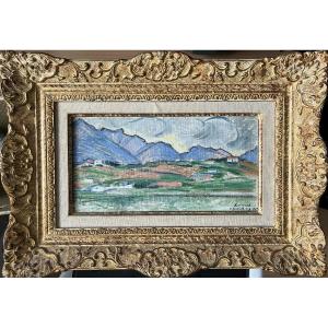 Robert Deletang (1874 – 1951) “the Pyrenees Near Saint Jean De Luz” Oil /cardboard 15 X 29.5 Cm