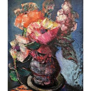 Rodolphe Caillaux (1904 – 1989) "the Birthday Bouquet" - Basque Country - Oil/canvas , 46x38 Cm