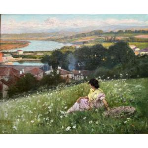 Perico Ribera (1867-1949) The Harvest In The Basque Country Oil/canvas Saint-jean-de-luz 50x61