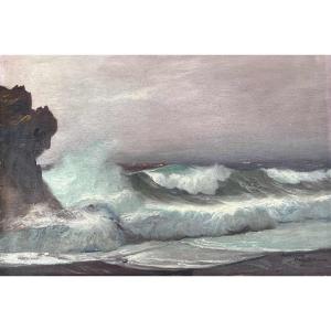 Jean-louis Paguenaud (1876-1952) Painter Of The Navy Wave At Biarritz Basque Country Hsp 38x55