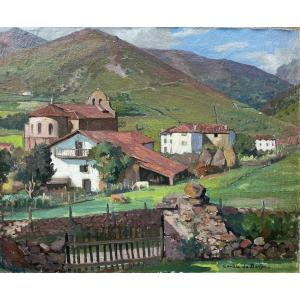 Camille De Buzon (bordeaux 1885-mérignac 1964) Bidarray View Basque Country Oil/canvas 50x61