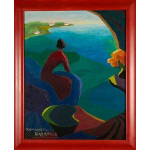 Raoul Lebel (1907-2006)   "balcony At The Sea" Oil/canvas Signed - Biarritz 1929.  92x73 Cm