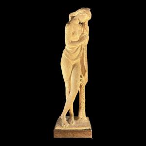 Alphonse Darville "draped Naked Woman" Workshop Sculpture, Terracotta, Unique Piece, 1959