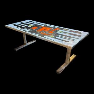 Antonio De Nisco, Ceramic Coffee Table, Chromed Metal, Abstract Design 1960s