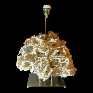 Willy Daro (attr) Hollywood Regency Style “white Coral” Lamp, Gilt Bronze Base, 1970s