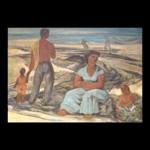 Flory Roland "return From Fishing" Painting, Oil On Panel, Ca 1945