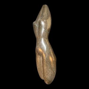 Abstract Sculpture 'naked Woman' In Stone (black Marble), Signed Work, 20th Century