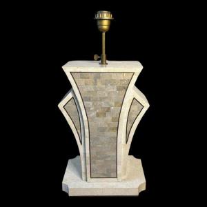 Maitland Smith, Hollywood Regency Lamp Base, Tessellated Stones, Inlaid Brass, Ca 1970