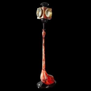 Aldo Tura, Table Lamp Floor Lamp 'bird' Parchment Red Lacquered Goatskin, Ca 1950