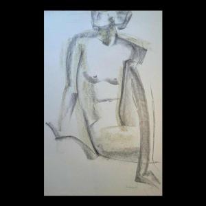 Georges (geo) De Vlamynck ‘abstract Female Nude G’ Painting / Mixed Media Charcoal