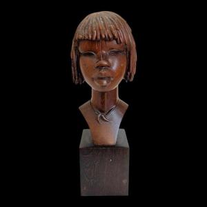 Africanist Sculpture 'scarified African Woman's Bust Or Face' In Palm Wood, Ca 1950