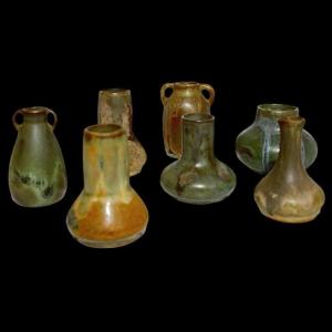 Denbac, Charles Greber... Set Of 7 Miniature Vases In Stoneware, France Early 20th Century