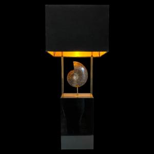 Maison Jansen (attr) 'ammonite' Lamp 102cm, Gilded Brass And Black Lacquered Wood, Hollywood Regency