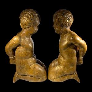 Pair Of Baroque Carved Giltwood Cherubs, Italy / Spain, Circa 1600