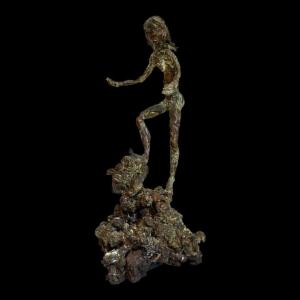 Léon De Pas 'female Nude' Bronze Sculpture By Direct Modeling, Ca 1980