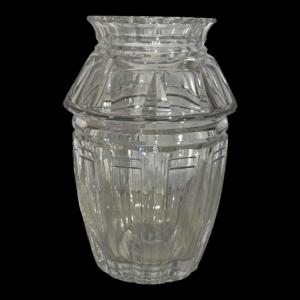 Joseph Simon For Val Saint Lambert, Art Deco Vase In Colorless Cut Crystal, Ca 1925