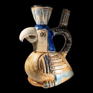 Jules Guérin, Zoomorphic Ceramic Sculpture Vase "inca / Aztec Bird" Bouffioulx Stoneware 50'
