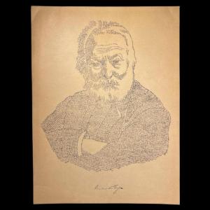 Anonymous "victor Hugo" Calligram Portrait After M. Gaillard, Lithograph On Paper